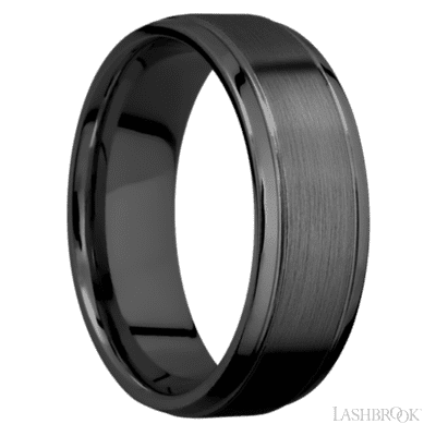 7 mm wide Stepped Bevel Zirconium band.