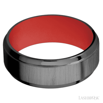 8 mm wide Stepped Bevel Zirconium band featuring a USMC Red sleeve.